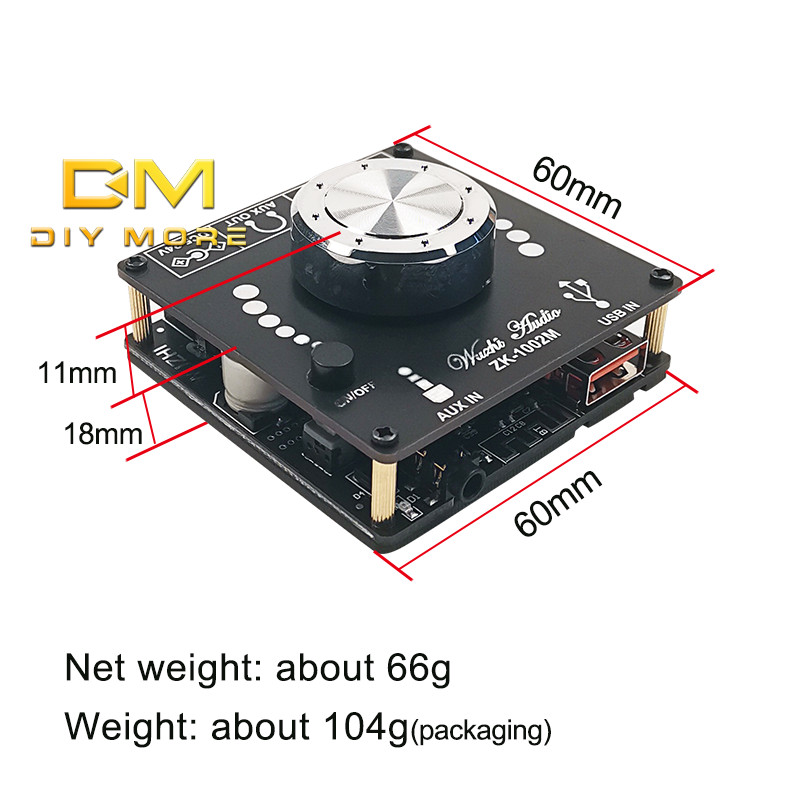 Diymore ZK-502M MINI 2.0 สเตอริโอบลูทูธเครื่องขยายเสียงดิจิตอลโมดูลอินพุตหลาย 50WX2