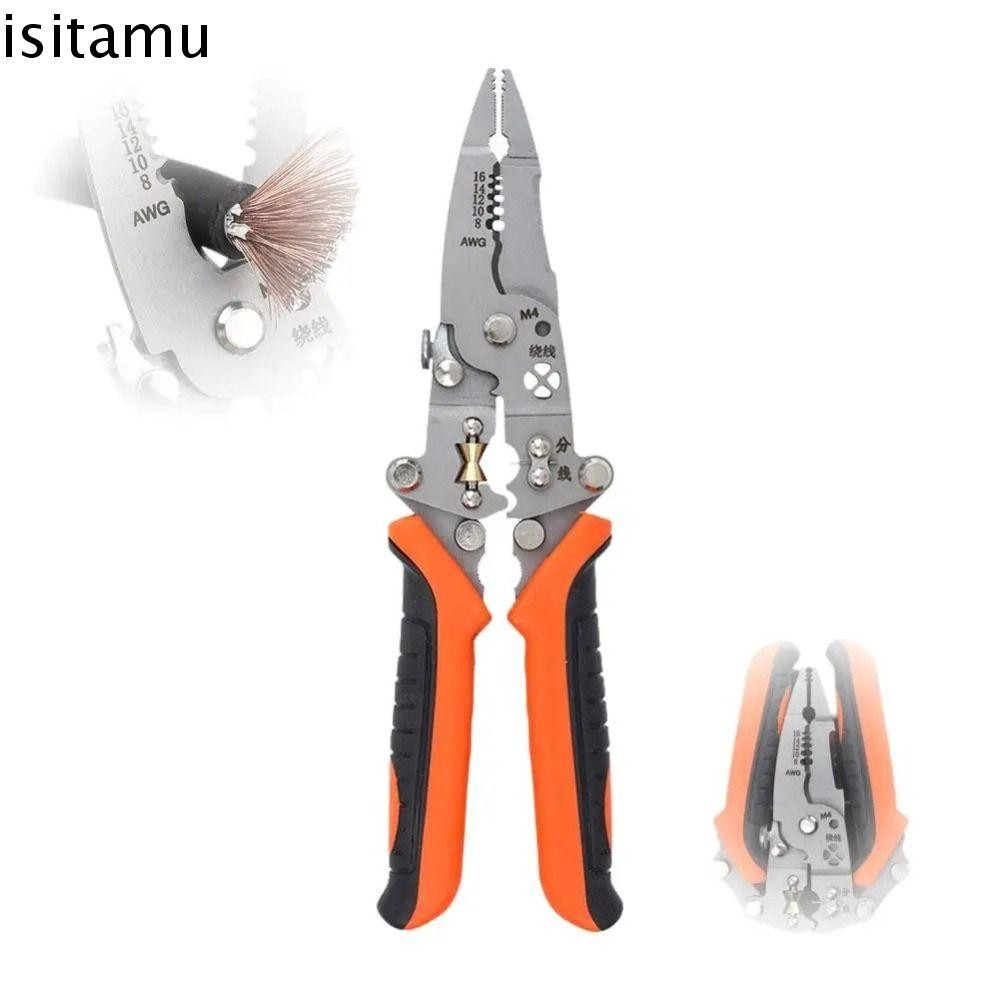 Isitaft ปอกสายไฟแบบพับได้, ที่หนีบ คีมย้ํา 12 ใน 1 คีมปอกสายไฟ, มัลติฟังก์ชั่นตามหลักสรีรศาสตร์จับอย่างรวดเร็วตัดสกรูคีมตัดสายเคเบิลในครั
