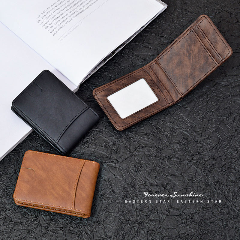 กระเป๋าสตางค์หนัง ปู่ ขนาดเล็กสไตล์สั้นเรียบง่ายของผู้ชายเคสใส่บัตรหลายใบกระเป๋าสตางค์เงินสดแบบพับได้