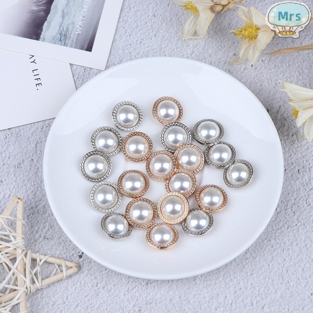 [MR] 10 ชิ้น Pearl Metal Shank ปุ่มสําหรับเย็บ Scrapbooking DIY Craft ตกแต่ง TH