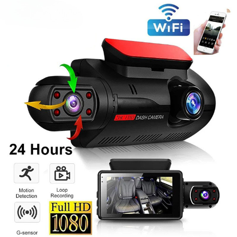 กล้องติดรถยนต์ กล้องหน้ารถยนต์ 2024 Full HD WDR หน้าจอ IPS 4.0 นิ้ว 1296P Full HD กล้องคู่ WDR ชัดเจ