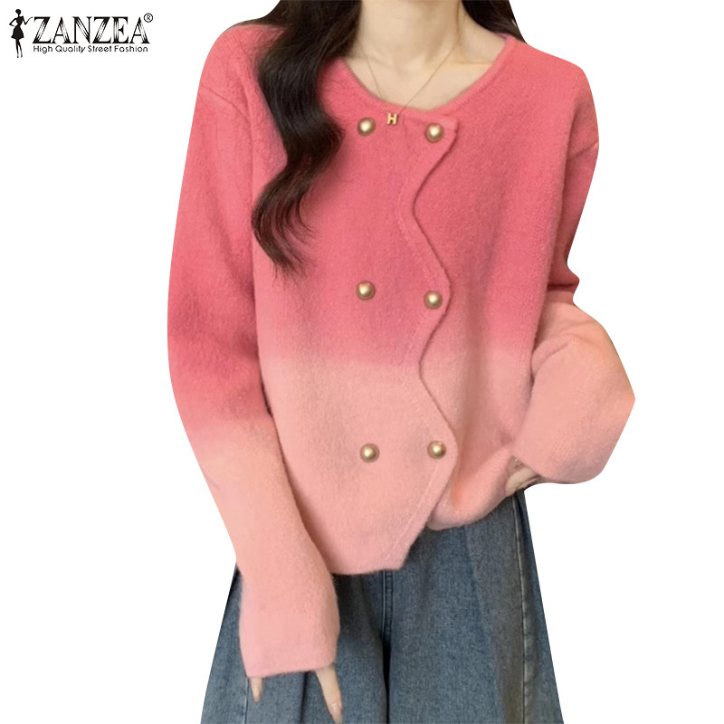 Zanzea เสื้อคาร์ดิแกนคอกลมลําลองสไตล์เกาหลีสําหรับผู้หญิง Presale