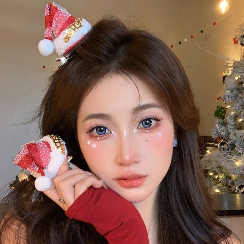 ของขวัญคริสต์มาสแฟชั่นน่ารักสีแดงวันหยุดชุดคริสต์มาสหมวกกิ๊บติดผม