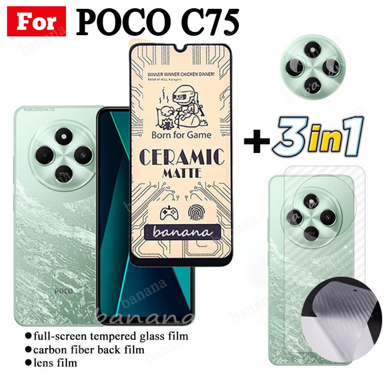 3 IN 1 Poco C75 เซรามิคกระจกนิรภัยสําหรับ Poco C61 C65 A3 14C 13C เลนส์กล้องป้องกันหน้าจอและฟิล์มด้านหลัง