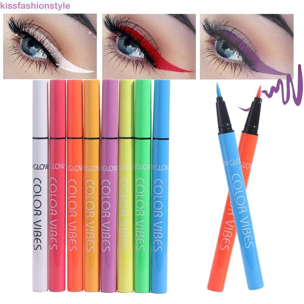 Kissfashionstyle Uv อายไลเนอร์เรืองแสง, Non-Smudge Glow in Dark Eyeliner Gel Pen, สีม่วงสีเหลืองกันน้ํา Body Art Paint อายไลเนอร์สีสันสดใสดินสอฮาโลวีน