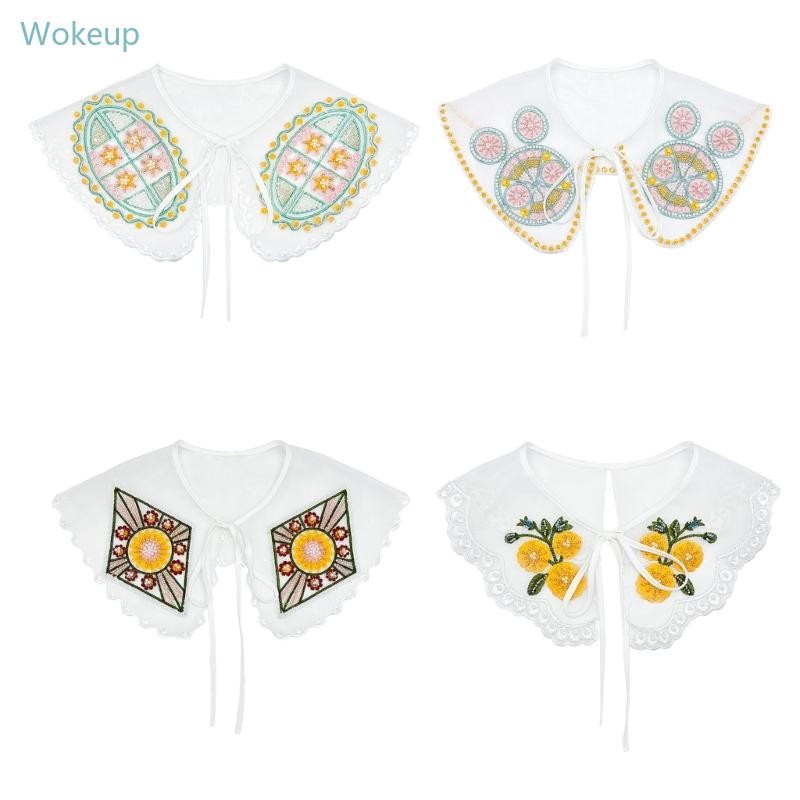Wake ผู้หญิงปักลูกปัดปลอม Collar Elegant Lace-Up ผ้าคลุมไหล่เสื้อผ้าอุปกรณ์เสริม