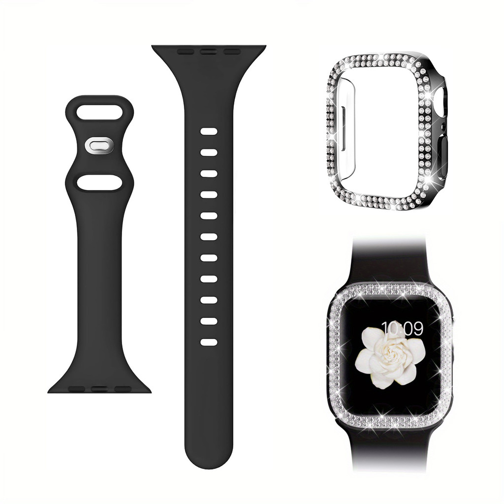2-ใน-1 บาง บาง บางสายนาฬิกา + กรณีสําหรับนาฬิกา iWatch Series 9 8 7 6 5 4 3 2 1 สายนาฬิกาซิลิโคนอ่อน + กรณี แวววาว สําหรับ iดู iwatch Ultra 49mm 46mm 45mm 44mm 42mm 41mm 40mm 38mm Watch Strap Case