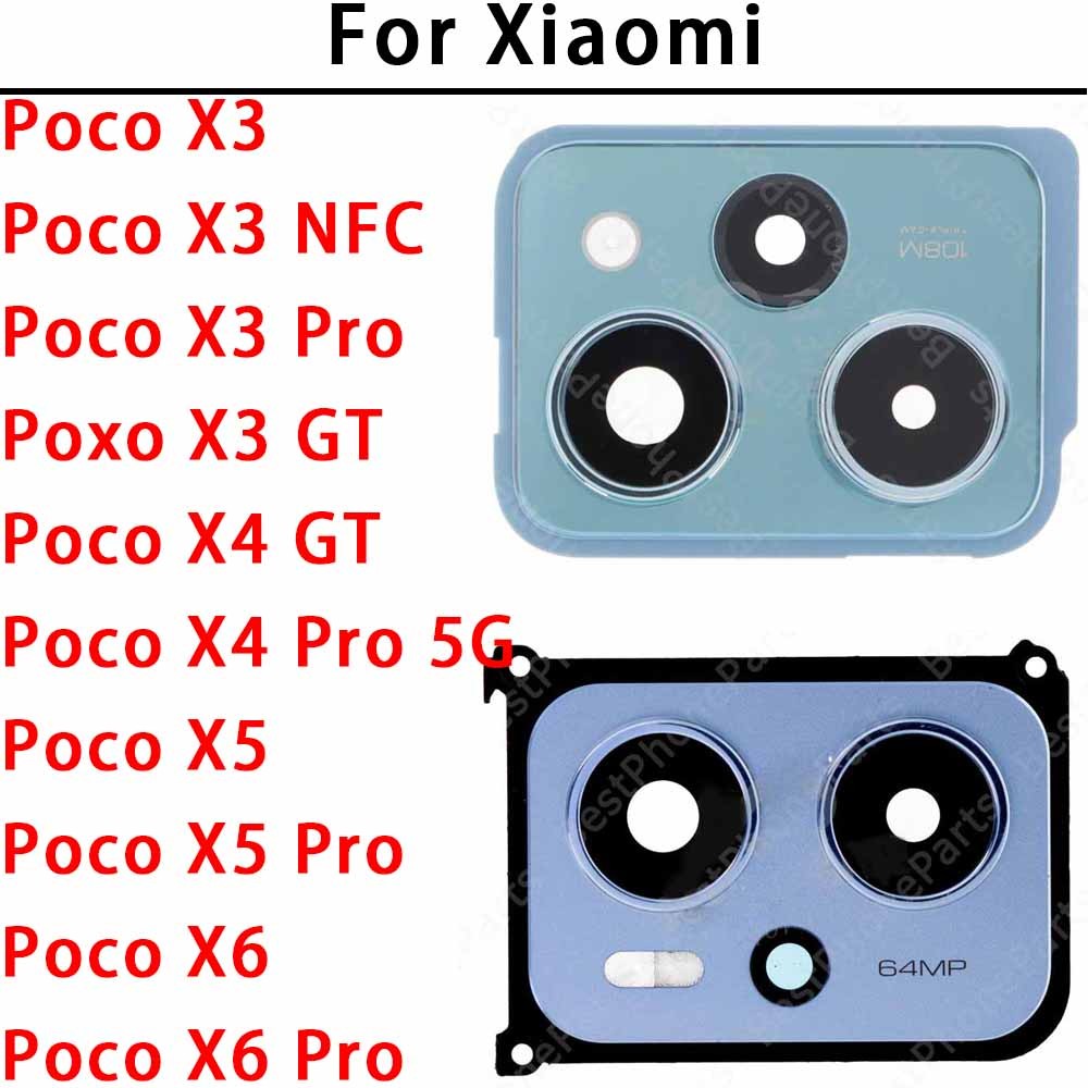 กระจกกล้องหลังเดิมสําหรับxiaomi Poco X3 X4 X5 X6 NFC GT Pro 5Gเลนส์ด้านหลังพร้อมกรอบอะไหล่