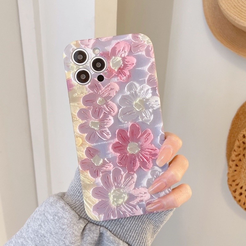 พร้อมส่ง ดอกไม้สีชมพู 3D Effect Softcase น่ารักสําหรับ iphone XS XS Max XR 11 Pro Max 12 Pro Max 13 