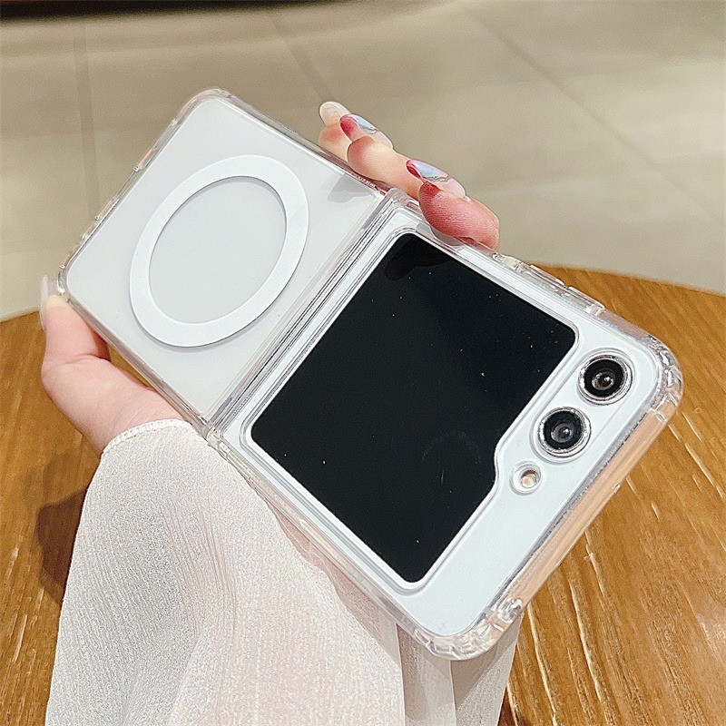 Slim Integrated Trnsapit Magnetic Casing Samsung Galaxy Z Flip 6 Z Flip 5 Z Flip 4/3 Hard PC + Soft TPU Edge Anti-scratch Protective Back Case Cover