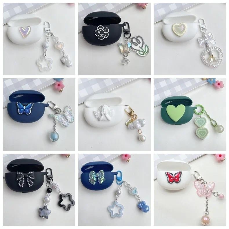 สําหรับrealme Buds t01 กรณีดอกไม้หรูหรา/การ์ตูนน่ารัก/ผีเสื้อพวงกุญแจหูฟังปลอกซิลิโคนสําหรับRealme t