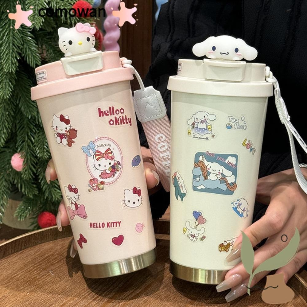 Comowan ถ้วยเก็บความร้อนการ์ตูน, ถ้วยน้ําสองชั้นถ้วยกาแฟ Hello Kitty, Leakproof ของขวัญที่ใช้งานได้จริง 500 มล. ถ้วยฟางความจุสูง Drinkware