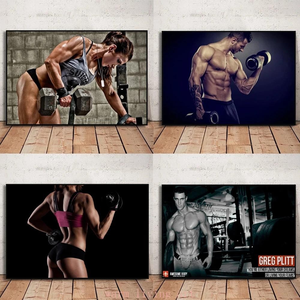 โปสเตอร์เพาะกาย - ศิลปะติดผนังฟิตเนสพร้อมภาพวาดผ้าใบพลังกล้ามเนื้อสำหรับนักยกน้ำหนัก การออกกำลังกาย ยิมมวย ตกแต่งบ้าน - เหมาะสำหรับผู้ที่ชื่นชอบฟิตเนส