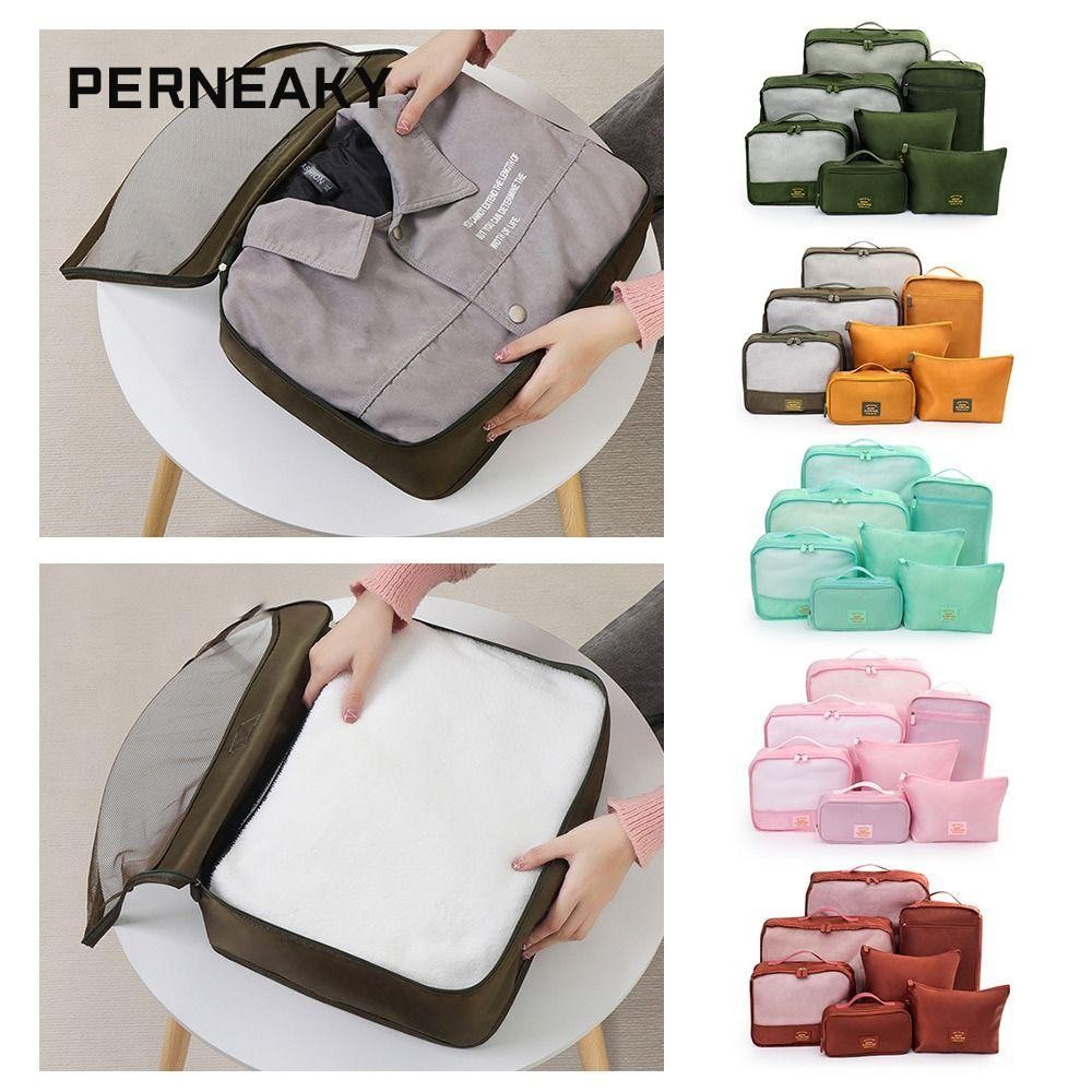 Perneaky 7 ชิ้นถุงเก็บชุด, หลากสีกันน้ํา Travel Organizer,แบบพกพาสูง-ความจุกระเป๋าซิปขนาดผสมกระเป๋าเครื่องสําอางเสื้อผ้ากางเกงชุดชั้นใน