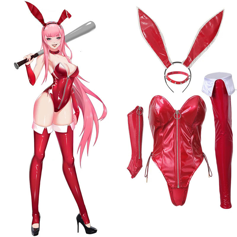 Mn  Original Anime Bunny Girl Cosplay DARLING In The FRANXX ZERO TWO Costume Patent Leather 02 Jumps