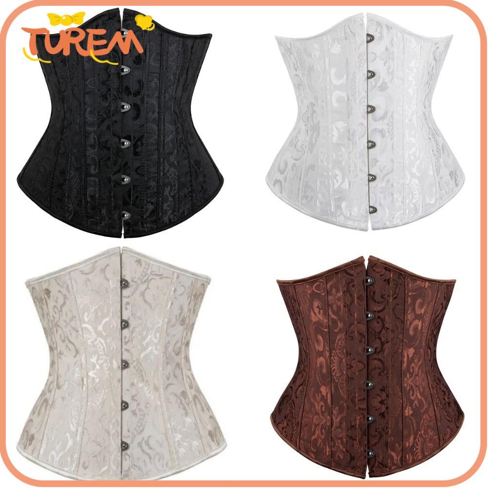 Turem Jacquard Underbust Corset, ผู้หญิงของขวัญ 26 กระดูกเหล็กรัดตัว Bustier Top, สีดําสีขาวสีน้ําตาลเอวการฝึกอบรม Cincher เอว Shaper