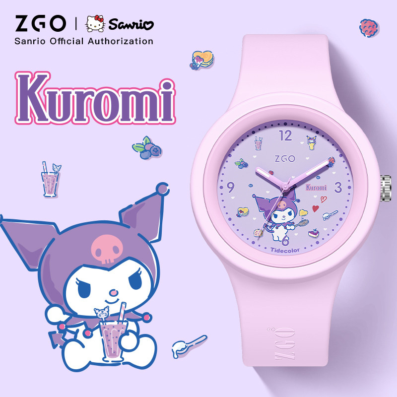 Zgo นาฬิกาเด็ก Sanrio Kuromi สําหรับเด็กผู้หญิงและนักเรียน สายซิลิโคนเรืองแสง. นาฬิกาควอทซ์กันน้ํา877.