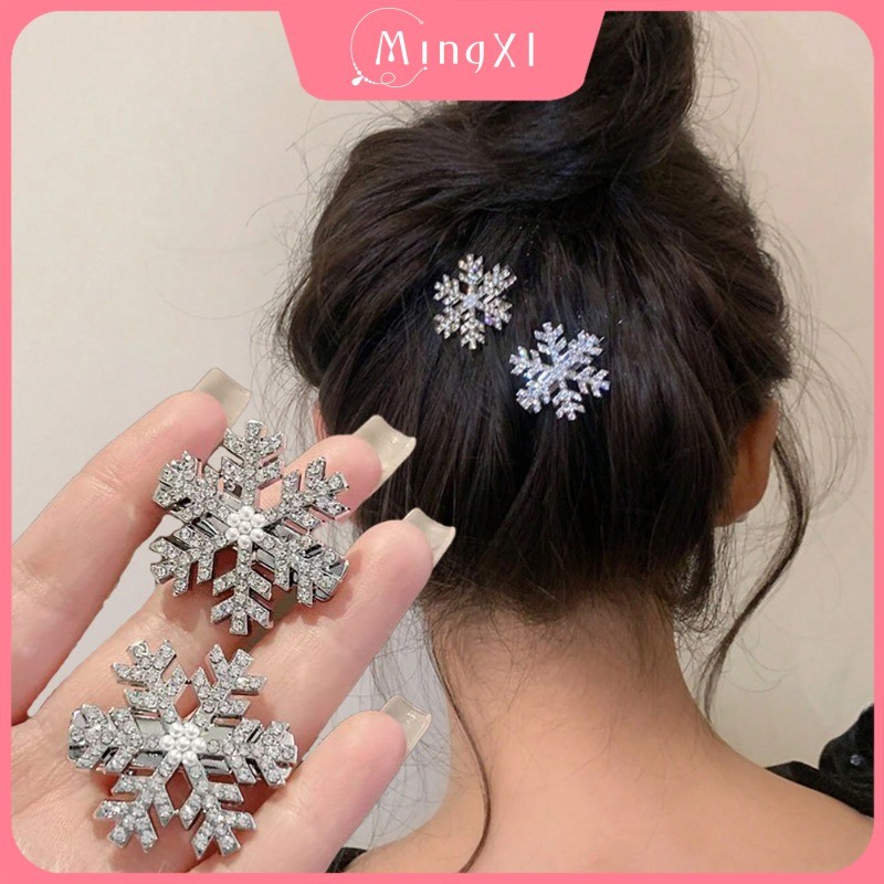 ใหม่ฤดูหนาวเกล็ดหิมะกิ๊บสตรีคริสต์มาสเรียบขอบคลิปอุปกรณ์ผม