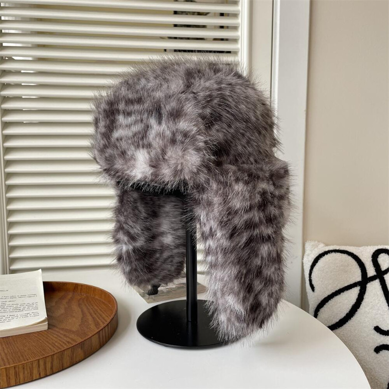 เสือดาวพิมพ์หมวกอบอุ่นกลางแจ้งหนาตุ๊กตาหมวกสไตล์ ไม่จํากัดเพศ - รูปที่ 4