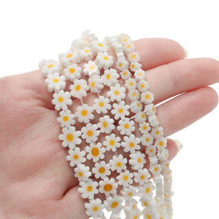 St. kunkka 92/60/59 ชิ้นลูกปัดดอกไม้แก้วสีขาว Daisy ลูกปัดสําหรับ DIY ของขวัญวันหยุดสร้อยข้อมือสร้อยคอทํา