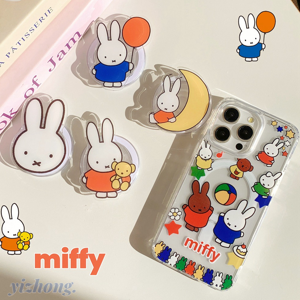 สําหรับ iPhone 16 Pro Max 15 Plus 14 11PM 13 12 แท่นชาร์จไร้สายแม่เหล็กการ์ตูนสีสันสดใส Miffy กระต่ายอะคริลิค TPU เคสป้องกันสกปรกกันกระแทกฝาครอบ