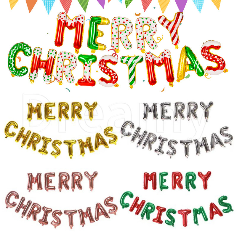 16 นิ้ว Merry Christmas Letter บอลลูน - แบนเนอร์แขวนคริสต์มาส - DIY Christmas Party Decor Supplies - คริสต์มาสบรรยากาศเค้าโครง Props - Merry Christmas อลูมิเนียมฟอยล์บอลลูนชุด