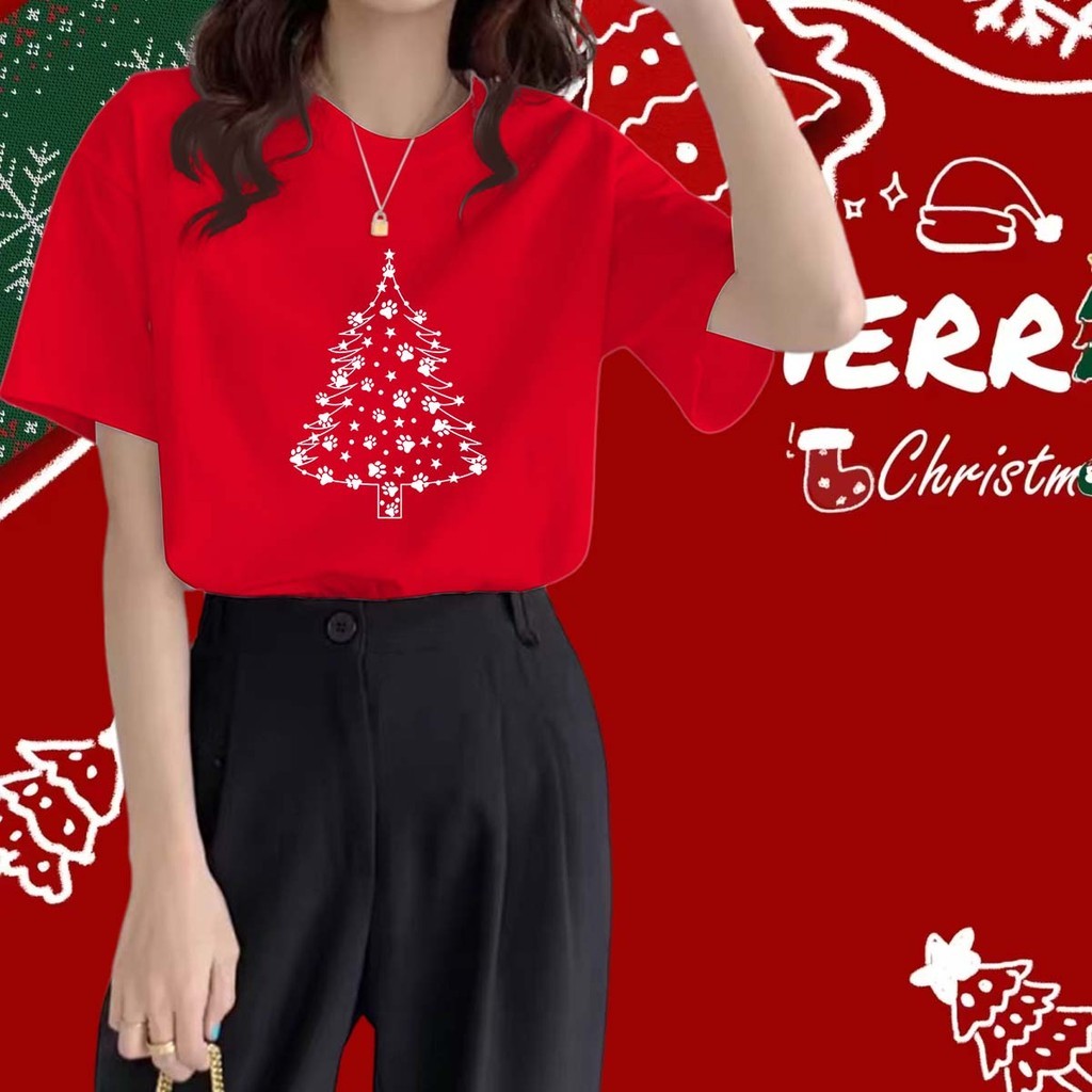 COD (จัดส่งในกรุงเทพฯ) MAO Shop Merry Christmas T-Shirt Xmas Gift ซานตาคลอส พิมพ์ลาย ลายน่ารักๆ ผ้า Cotton ใส่สบาย