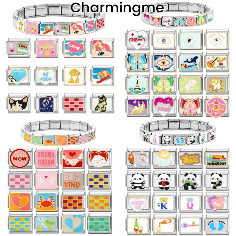 100 รูปแบบการออกแบบเคลือบ Charms สร้อยข้อมืออิตาลี Charm Links Fit 9 มม.สร้อยข้อมือ Modular เครื่องประดับสแตนเลส DIY ทํา