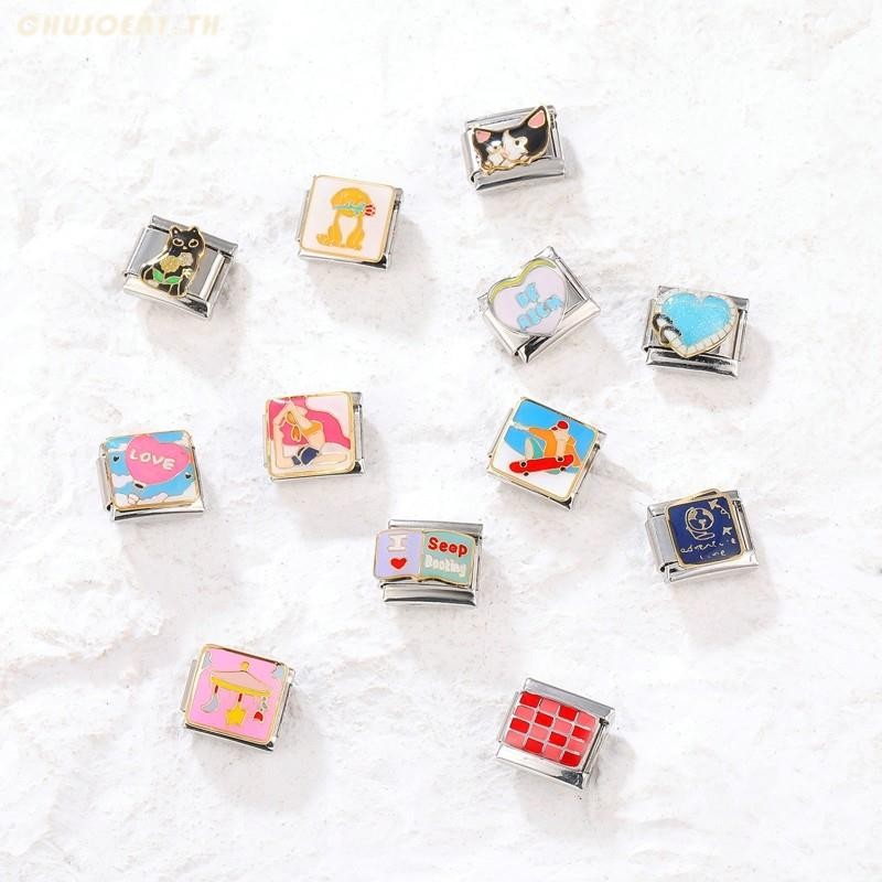 ยอดนิยมรักการ์ตูนหัวใจอิตาเลี่ยน Charm Links Fit 9 มม.สร้อยข้อมือสแตนเลสทําเครื่องประดับ
