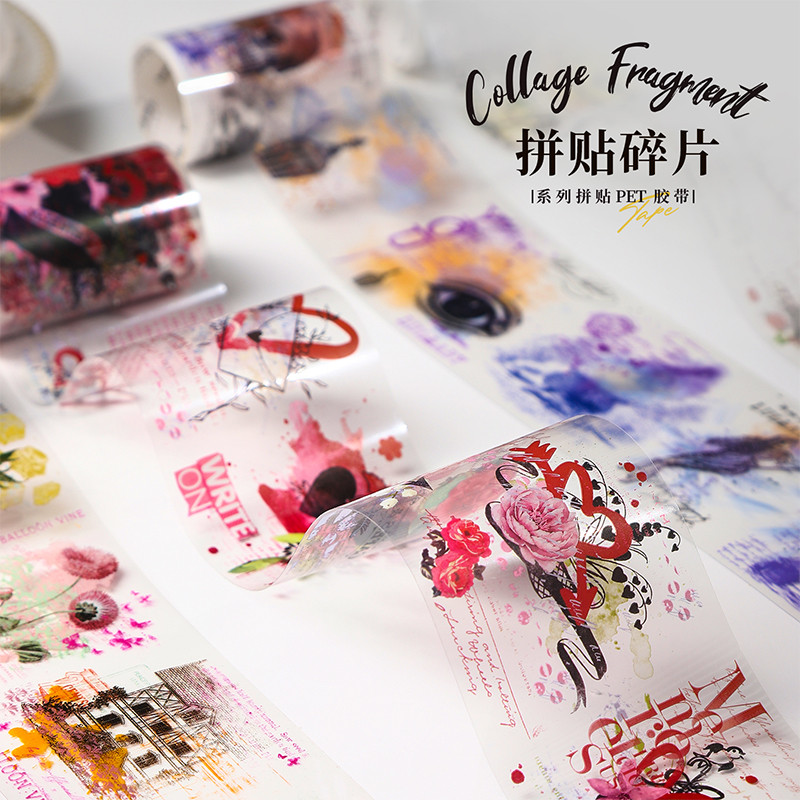 Midoo 6x200 ซม. Collage Fragments เทปกาวตกแต่ง Retro พืชดอกไม้ Masking Washi เทป Scrapbooking สติกเกอร์ป้าย