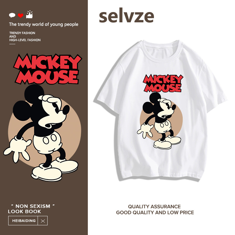 SELVZE（จัดส่งตลอด 24 ชั่วโมง）Printed T-shirt，เสื้อยืดแขนสั้นผ้าฝ้ายตัวการ์ตูนน่ารักพิมพ์ I000959