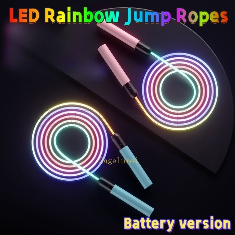 Led Night Glow เชือกกระโดดเรืองแสง LED เชือกกระโดดสายรุ้งสําหรับเด็ก / ผู้ใหญ่ Light Up การออกกําลังกาย Luminous เชือกกระโดดแบบปรับได้