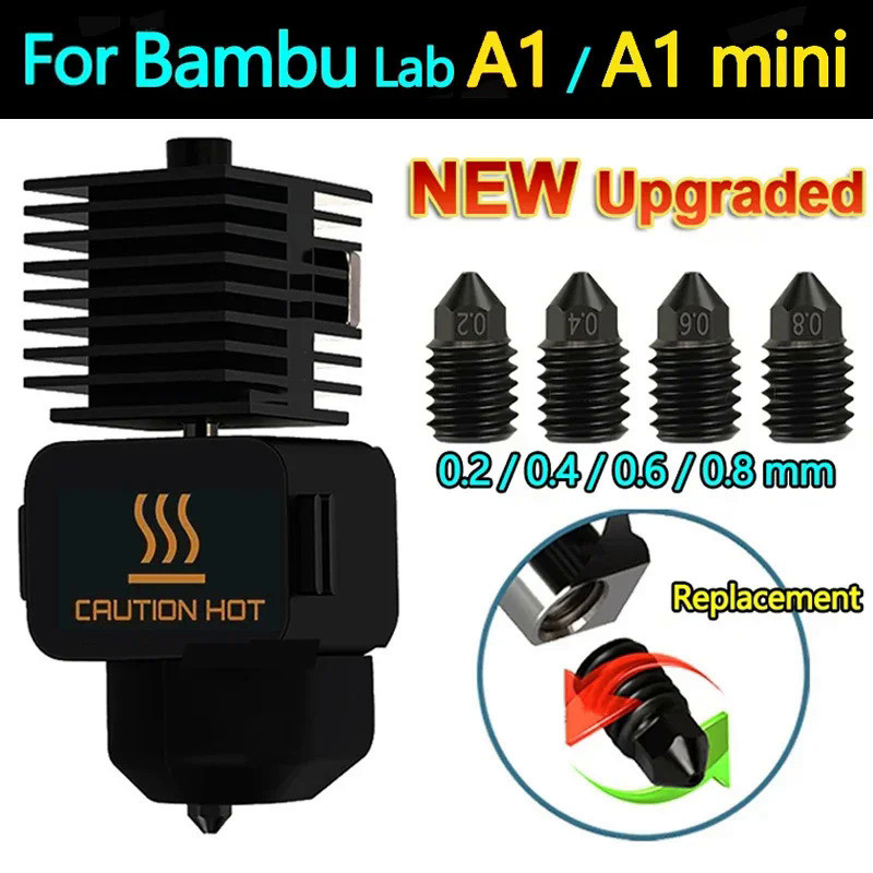 Fast Speed Hotend Kit For Bambu Lab A1 mini 0.2/0.4/0.6/0.8MM Replacable Nozzle Hardened steel For B