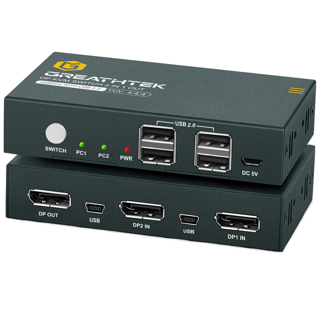 Displayport KVM Switch 4K@60hz 2-port USB KVM Displayport 1.2 Switch Dp Switch Mouse & Keyboad รองรั