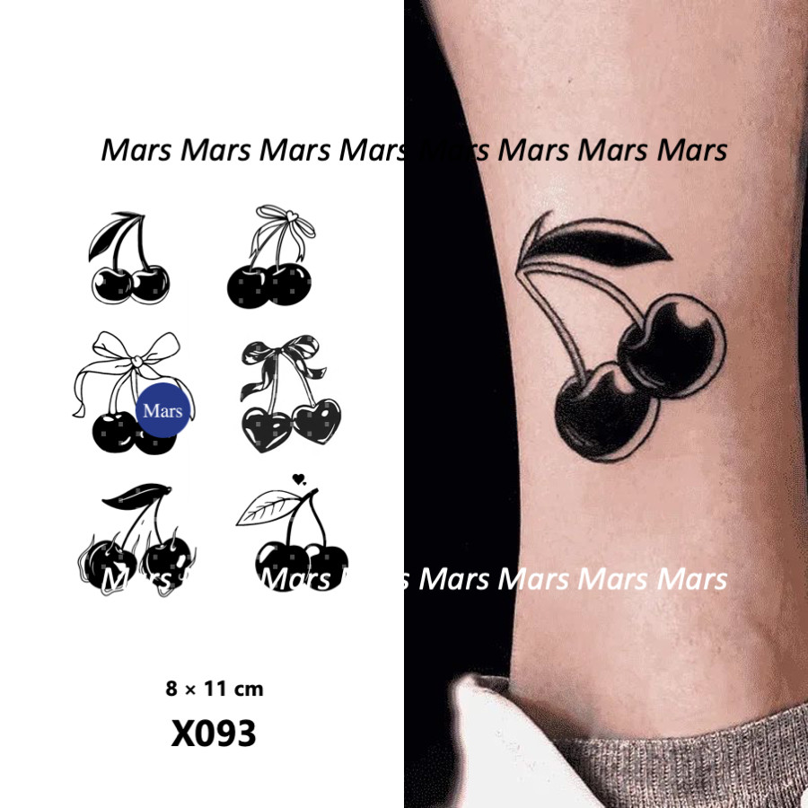 Mars Tattoonew Technology Magic ติดทนนาน 2 สัปดาห์ รอยสักกึ่งถาวร รอยสักชั่วคราว สติ๊กเกอร์รอยสัก สักปลอม "Cherries", X093