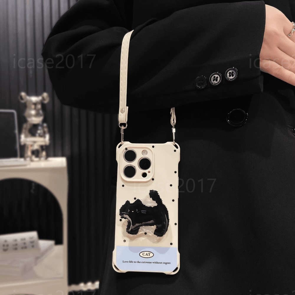 Cat Stand เคสโทรศัพท์เชือกเส้นเล็กสี่มุม Samsung S25 S24 S23 FE S22 S21+Note20 Ultra M32 Crossbody ป้องกัน - รูปที่ 3