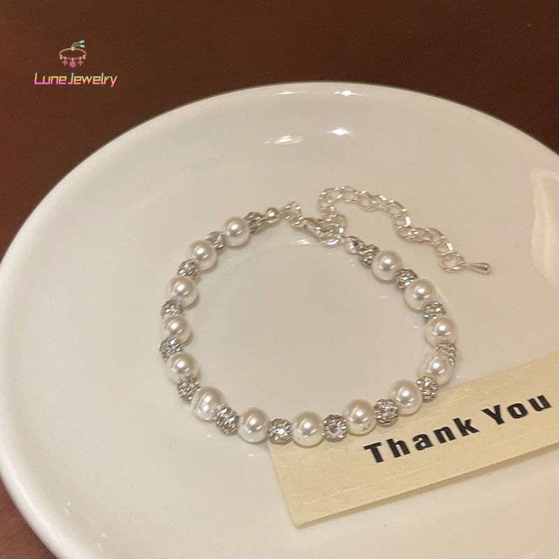 COD💖สร้อยข้อมือ Zircon Pearl,สร้อยข้อมือระดับไฮเอนด์สำหรับสาว ๆ,สร้อยข้อมือสดขนาดเล็ก-Lune