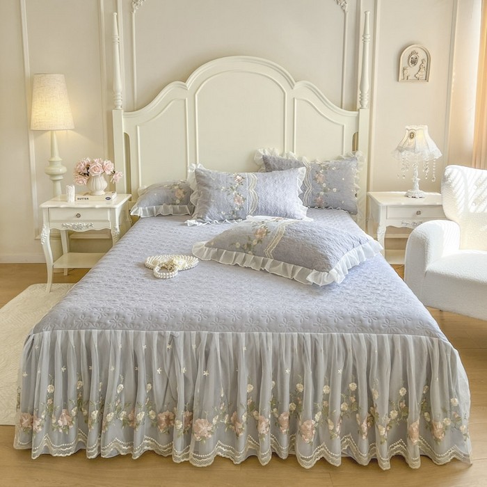 ปลอกคลุมเตียงผ้าถักนุ่ม ลายดอกไม้ปักมินิ ผ้านวมบุหนานุ่ม สไตล์เจ้าหญิงลูกเรือหรู - รูปที่ 6