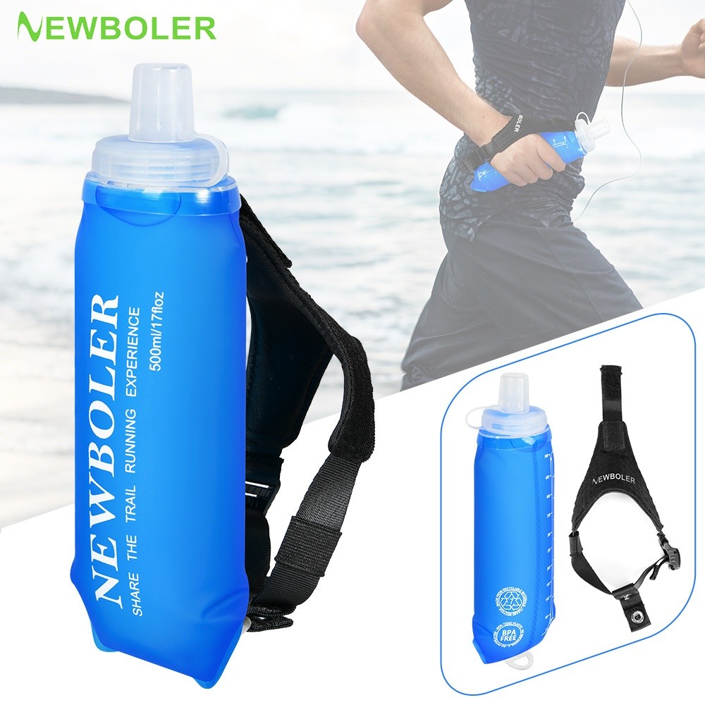 Newboler 500ml Running Handheld Soft Flask วิ่งกีฬาขวดน้ํานุ่ม TPU ขวดน้ําพับได้เหมาะสําหรับ Marathon Jogging