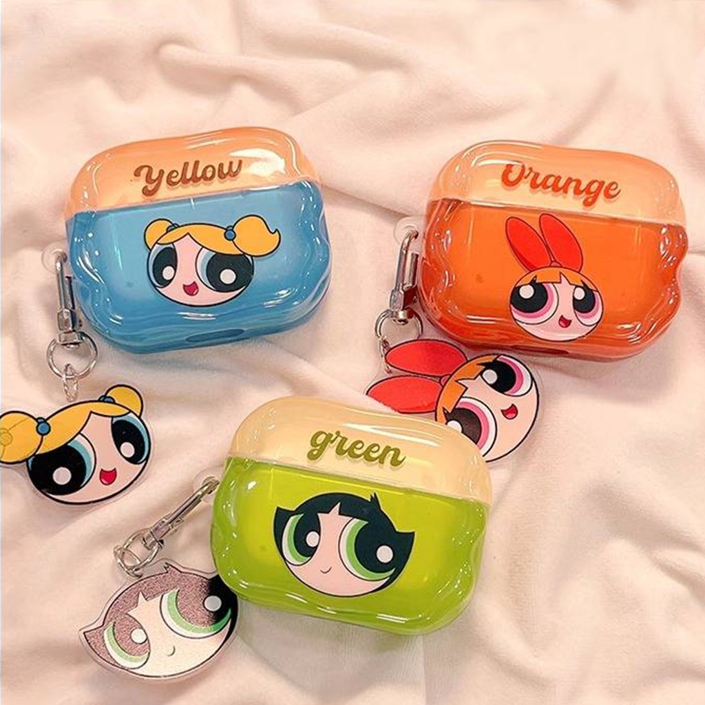 เคสหูฟังสําหรับ แอร์พอด 4 มือโปร 2 3 1การ์ตูนสีสัน พาวเวอร์พัฟ สาวคลื่นขอบนุ่ม ทีพียู กันกระแทกบลูทูธไร้สายหูฟังฝาครอบป้องกันเปลือกกับจี้ป้องกันการสูญ