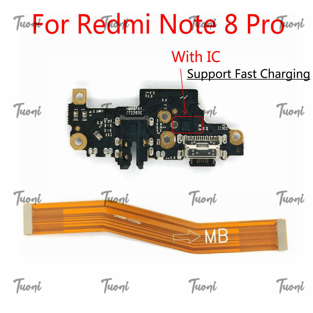 สําหรับ Xiaomi Redmi หมายเหตุ 8 Pro USB แท่นชาร์จพอร์ตพร้อมขั้วต่อ IC เมนบอร์ดหลัก Flex Cable