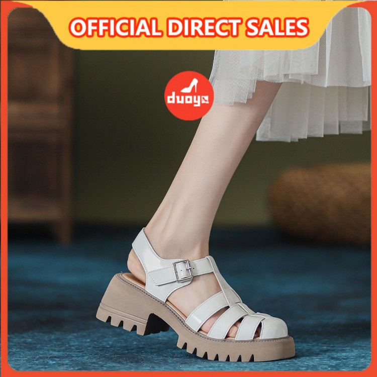 Duoya Factory รองเท้าแตะแพลตฟอร์ม หนังนิ่ม ส้นหนา สไตล์โรมัน แฟชั่นฤดูร้อน สําหรับผู้หญิง ส่งฟรี