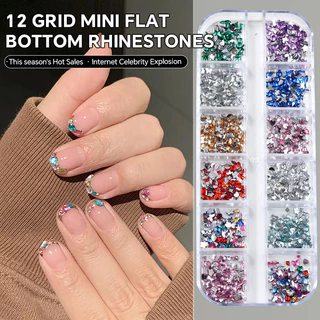 เล็บตกแต่งเล็บคริสตัล Rhinestone เพชร DIY สติกเกอร์เล็บ Mini ด้านล่างแบนที่มีสีสัน 12 กริด 1080 ชิ้น KOUDAN