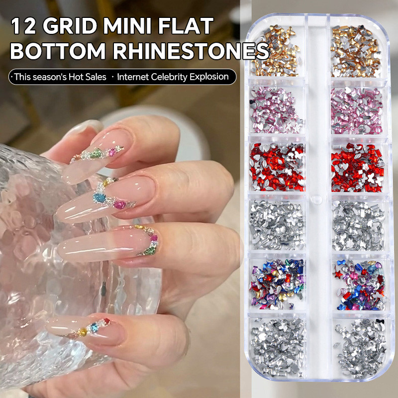 เล็บตกแต่งเล็บคริสตัล Rhinestone เพชร DIY สติกเกอร์เล็บ Mini ด้านล่างแบนที่มีสีสัน 12 กริด 1080 ชิ้น KOUDAN - รูปที่ 2