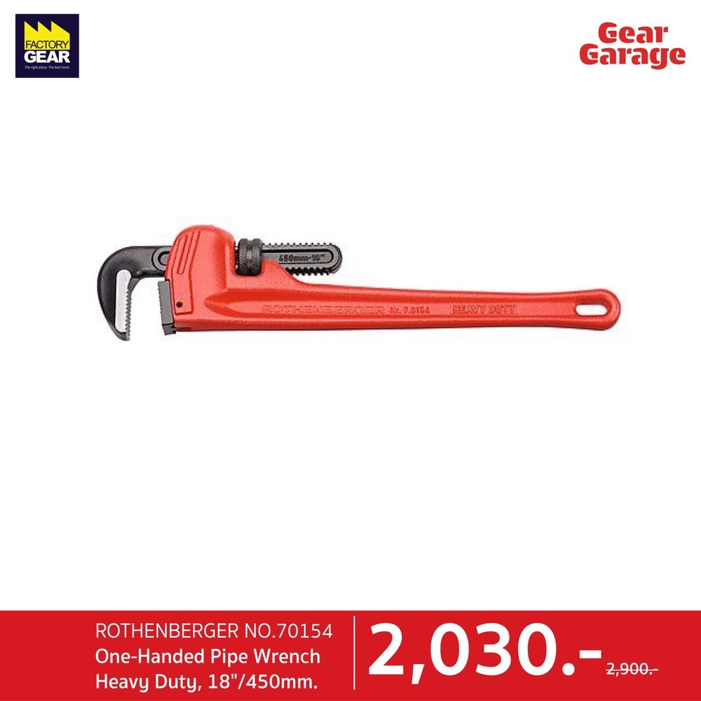 ROTHENBERGER NO.70154 One-Handed Pipe Wrench Heavy Duty, 18"/450mm. Gear Garage By Factory Gear