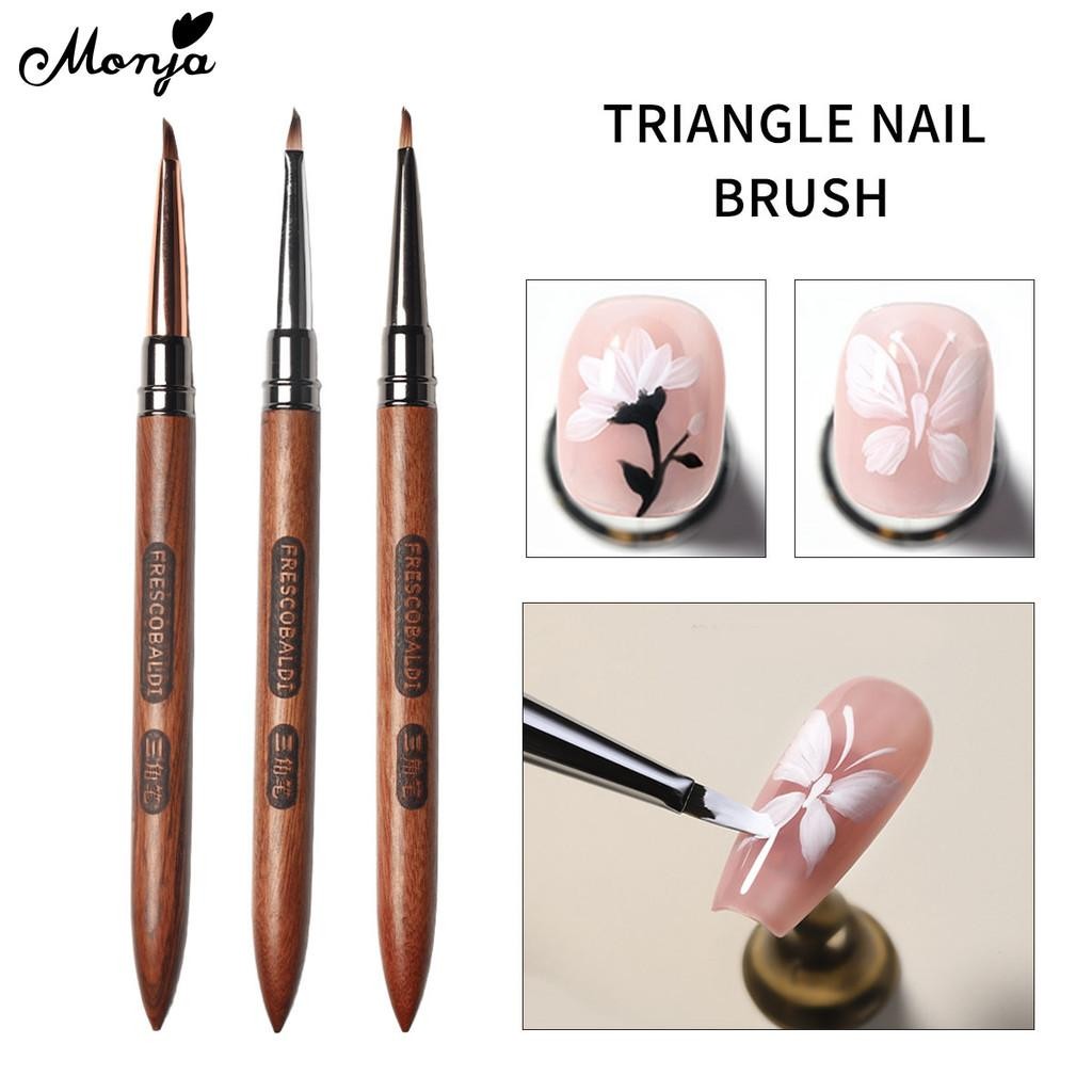 Monja เล็บแปรงศิลปะสามเหลี่ยมภาพวาดกลีบดอกไม้วาดเล็บปากกาสามเหลี่ยมเส้นฝรั่งเศสลายตารางผีเสื้อ paint