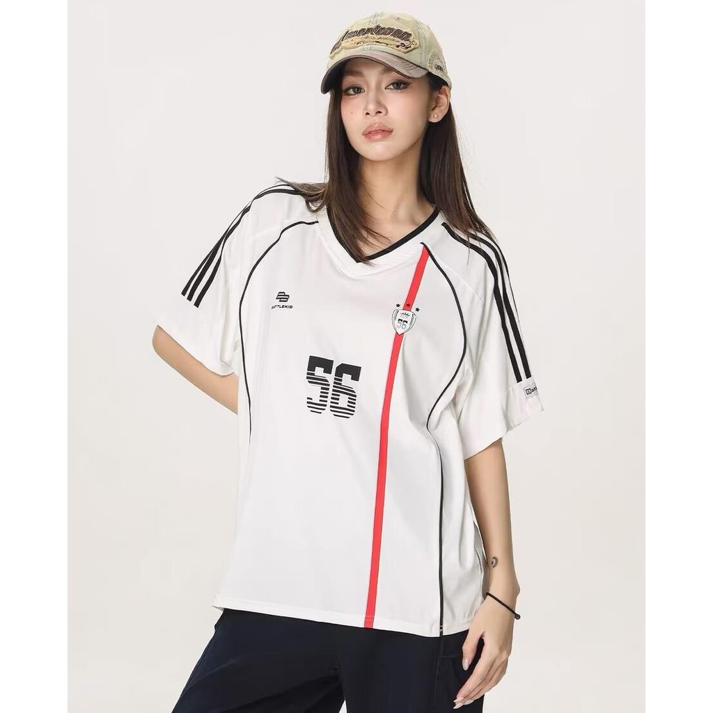 Pannofluxus เสื้อยืดผู้ชายแขนสั้น American Contrast Color V คอกีฬาแห้งเร็ว Jersey - รูปที่ 5