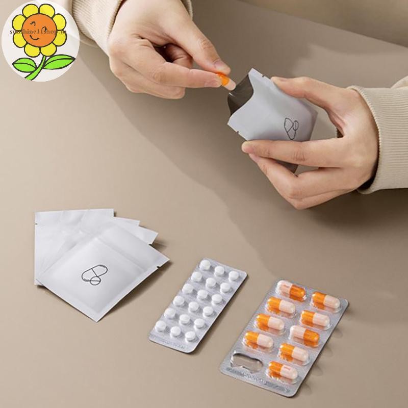 Sunshop 30 ชิ้น Mini Pill Dispenser กระเป๋าแบบพกพา Self-Sealing กันน้ําองค์กรเก็บหนาอลูมิเนียมฟอยล์ถุงยา TH