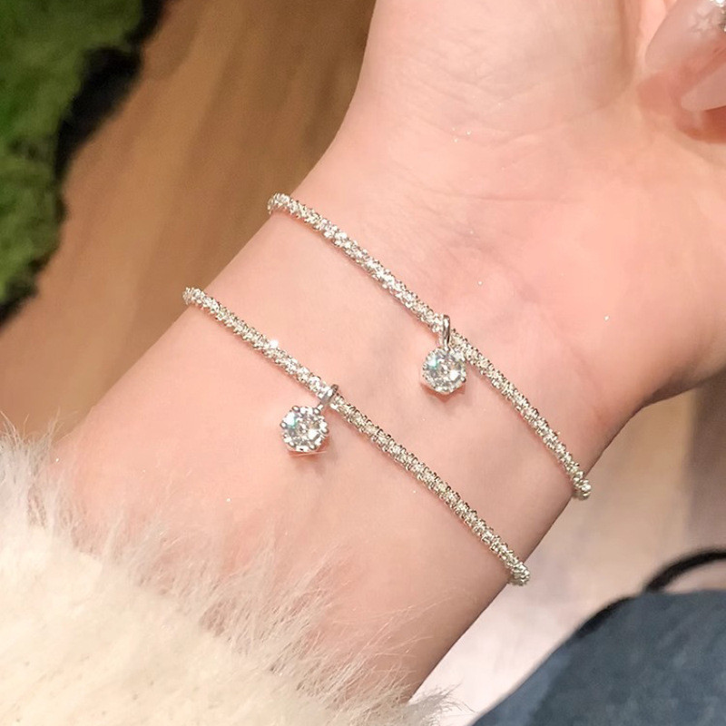 Bracelet/Anklets สร้อยข้อมือ กำไลข้อเท้า สีเงินประกาย เครื่องประดับแฟชั่น หรูหรา สำหรับผู้หญิง