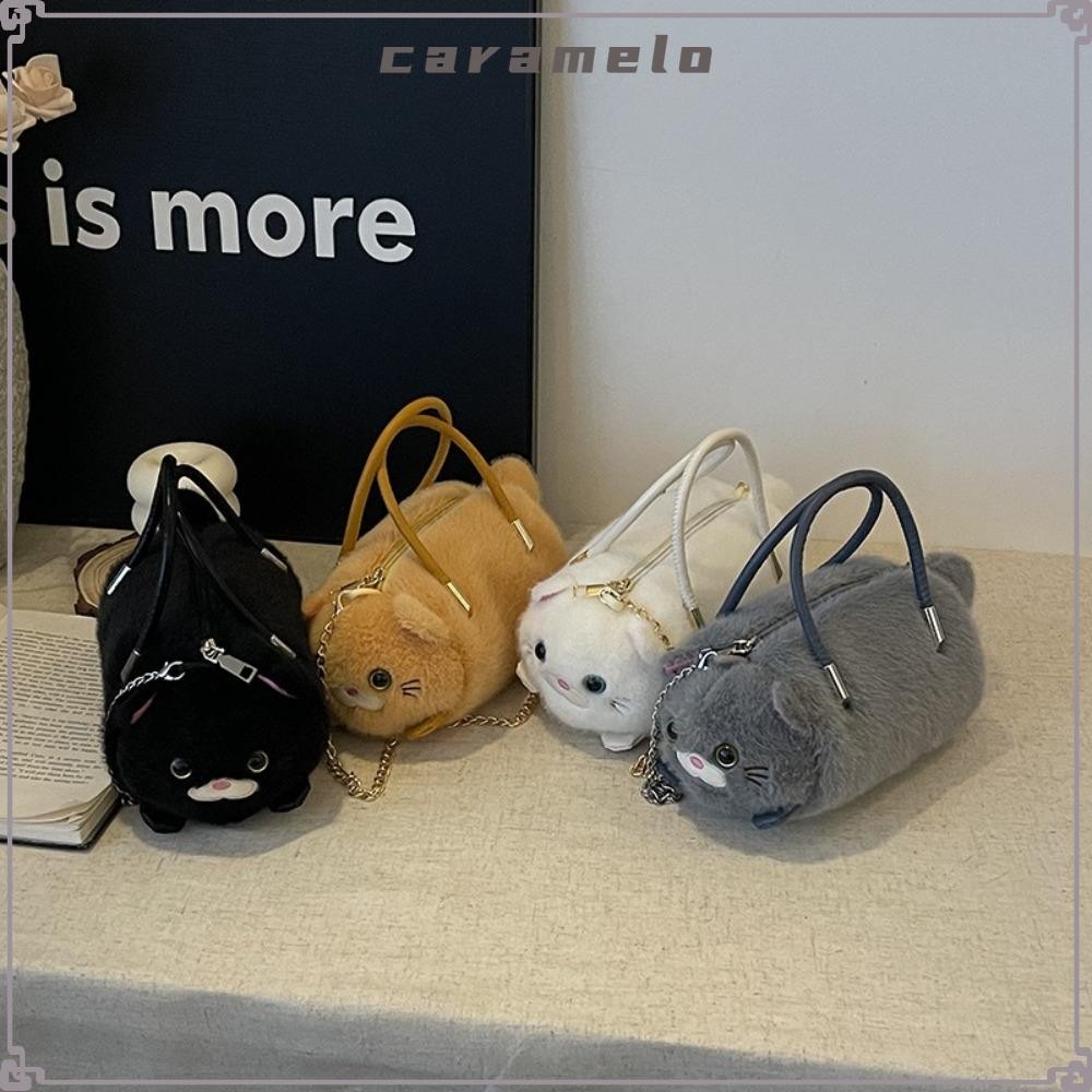 กระเป๋าถือ CARAMELO, กระเป๋าสะพายข้างตุ๊กตาแมว, กระเป๋าทรงถังหลากสีอเนกประสงค์ความจุขนาดใหญ่